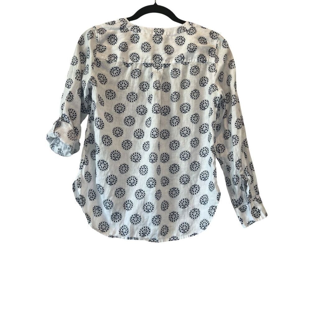 Talbots Blue and White 100% Linen Blouse Petite Small - Picture 2 of 6